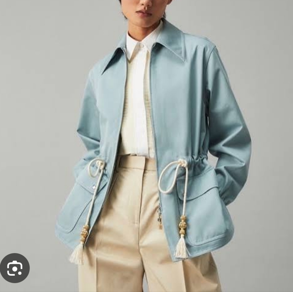 Tory Burch Light Blue Drawstring Waist Jacket